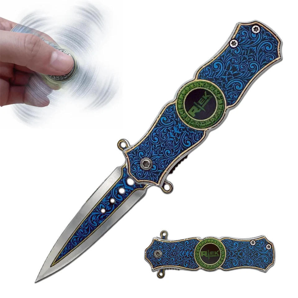 SPK 3423-BL 3" Rtek Royal Blue Folding Knife Fidget Spinner - Image 2 of 4