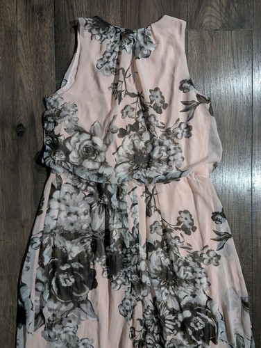 Coldwater Creek Blush Pink & Gray Floral Print Chiffon Overlay Maxi Dress Sz 16 - Picture 13 of 17
