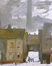 London Factory Cityscape Abstract Realism Oil on Canvas 16x20 Original Signed