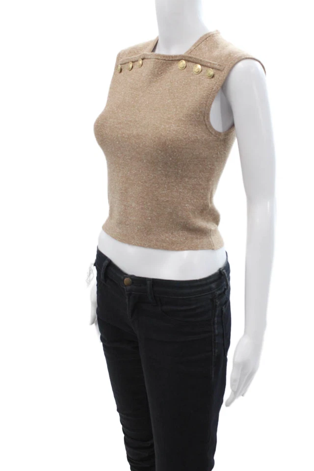 Camiseta sin mangas J Crew para mujer recortada cuello alto beige talla XS Foto 2 de 4