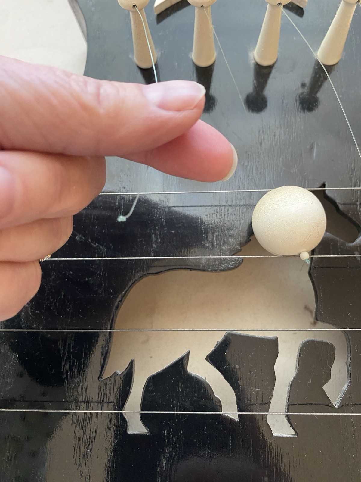 VTG Door Harp Horse Welcome Black Laquer Wood Door Chime Western Design REPAIR