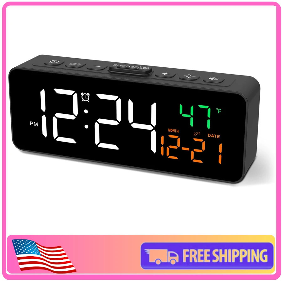 3-in-1 Digital Alarm Clock with Temp Date and Time Display Compact Plug-in Desk