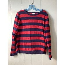 J Crew Striped Long Sleeve Crewneck Sweater Red Navy Blue Cotton XL Preppy