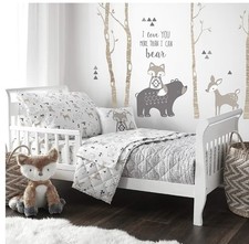 Bailey Bear, Animals, Woodland, Charcoal, Beige, White -5PC Toddler Set - Neu