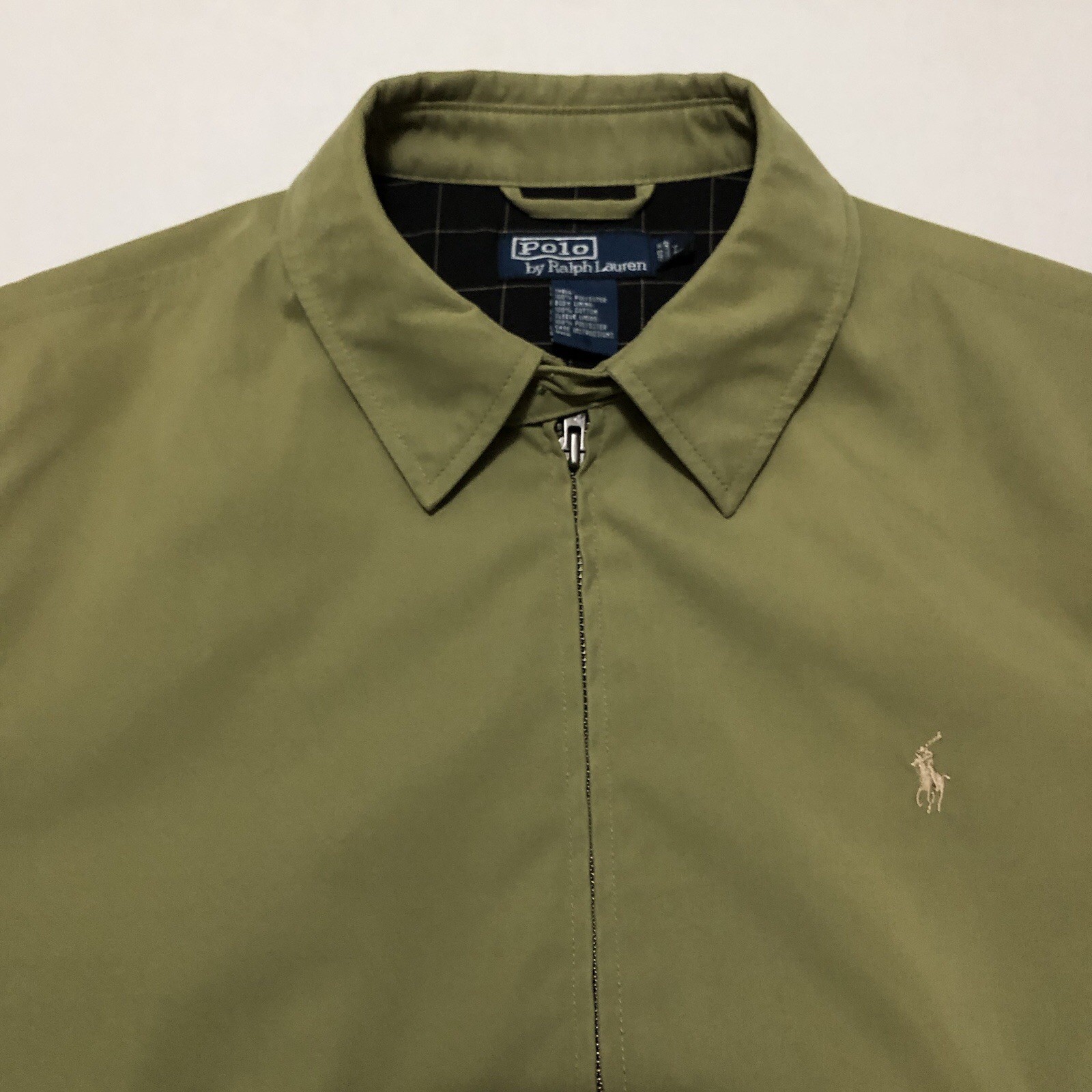 Vintage Polo Ralph Lauren Harrington Jacket Large Brown Chino Plaid Lined Zip Up