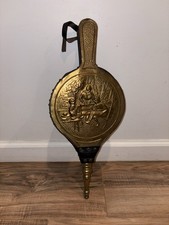 Fuelle de chimenea vintage diseño de corazón de madera y latón decoración de hogar rústico antiguo
