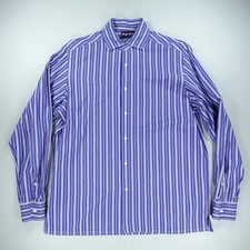 Ralph Lauren Purple Label Shirt Mens Large Blue White Stripes Made In Italy