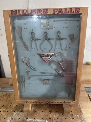 Rare Millers Falls precision tool display case with Tools