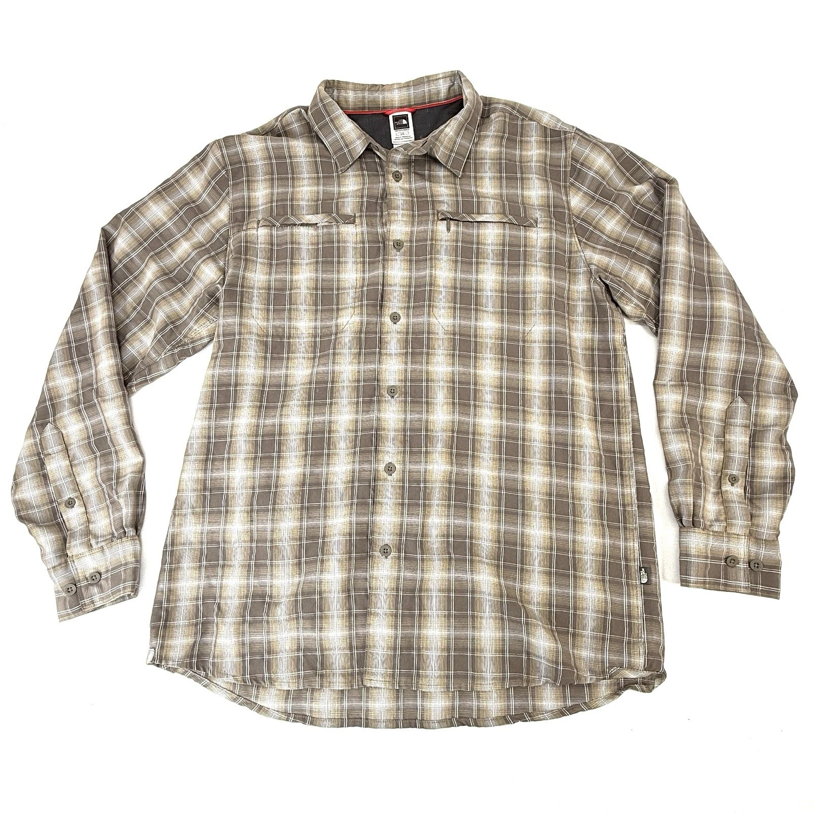The North Face Shirt Men Large Brown Button Up Hiking Outdoor Plaid Long Sleeve