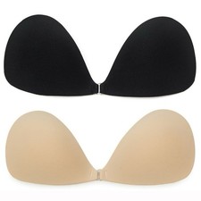 Sticky Bra Push Up Strapless Bras for Women Adhesive Invisible C D, Black,nude