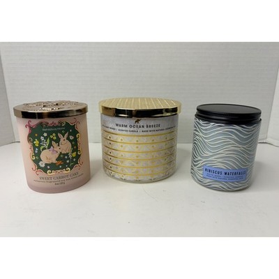 Bath Body Works Candle Bundle Sweet Carrot Cake Warm Ocean Breeze Hibiscus 3pc