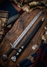 Épée en acier de Damas forgé à la main épée viking prête au combat à collectionner et cadeau