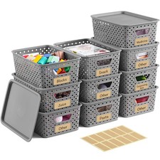 10 Pack Small Plastic Storage Bins with Lids, Stackable Plastic Storage Baske...