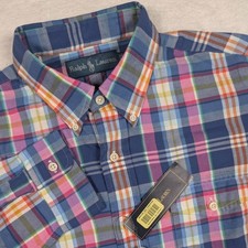 Ralph Lauren Button Down Shirt Mens M Multicolor Plaid Cotton Long Sleeve NEW