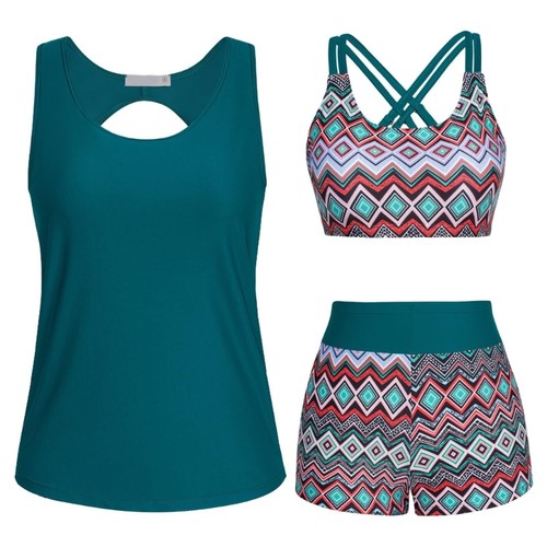 Women s Push Up Bathing Suit Flowers Print Swimwear 3 Pcs Tankini Swimsuit - Picture 21 of 62