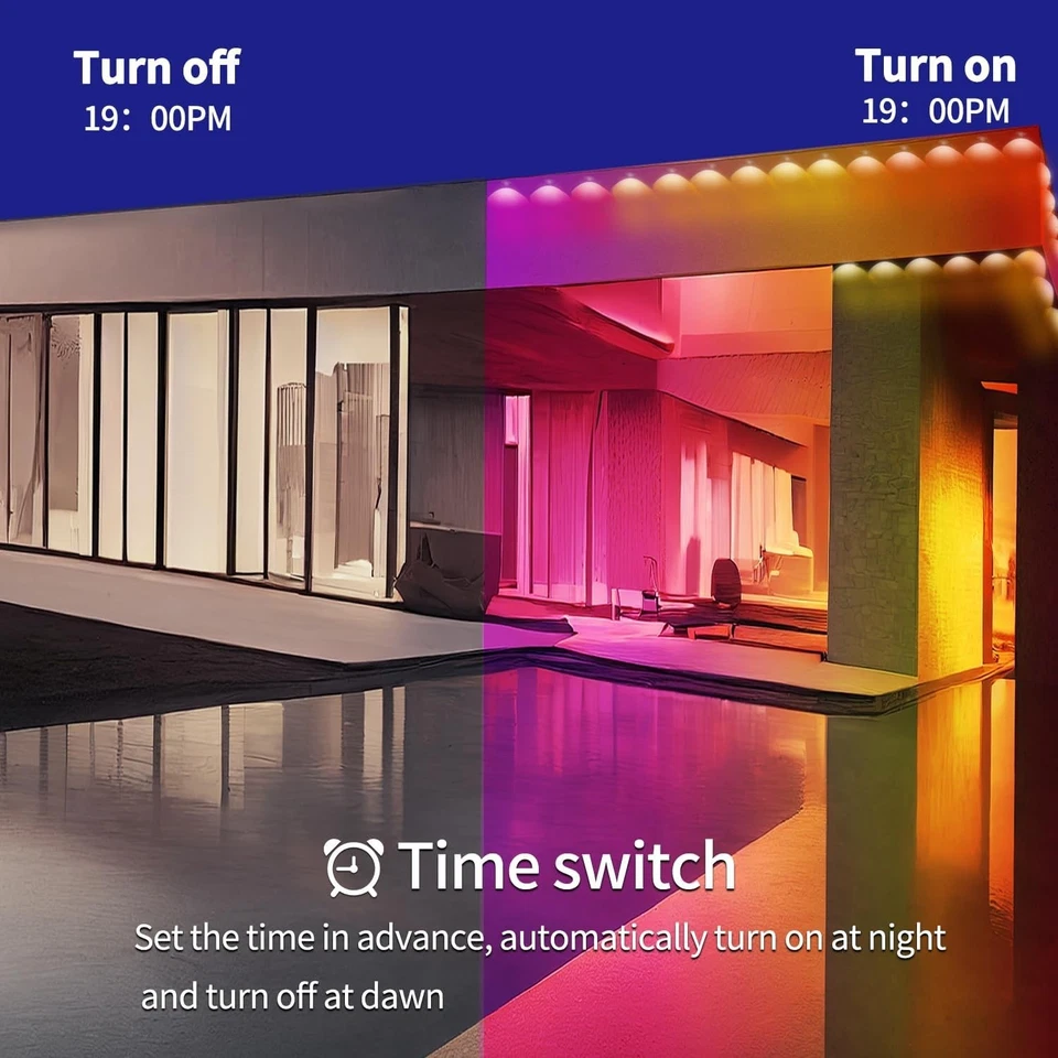 Luz exterior permanente de 200 pies, luces RGB alero con control remoto de aplicación, bricolaje con... Foto 4 de 4