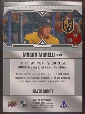 2024 - 2025 Upper Deck MVP Mason Morelli Rookie Silver Script #228