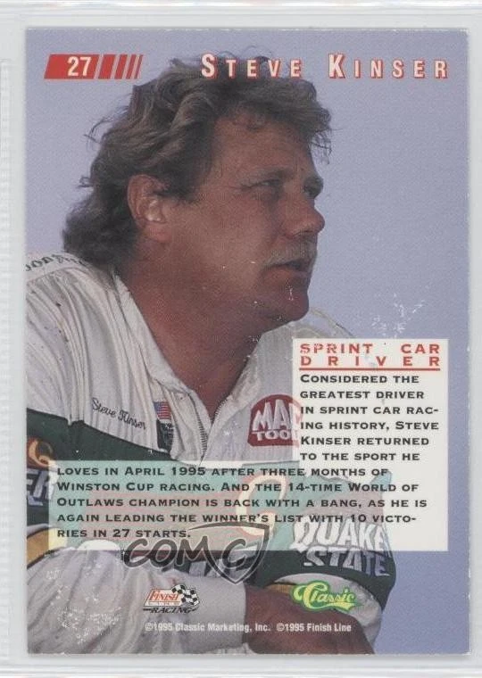 1995 Classic Images Steve Kinser #27 Rookie RC - Image 2 of 2