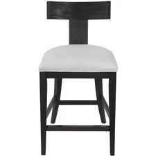 Uttermost 23664 Idris Bar Stool Charcoal Black Stain and White Fabric