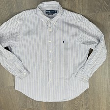 Ralph Lauren Men Button Down Shirt Classic Fit Blue Striped Size 17 1/2