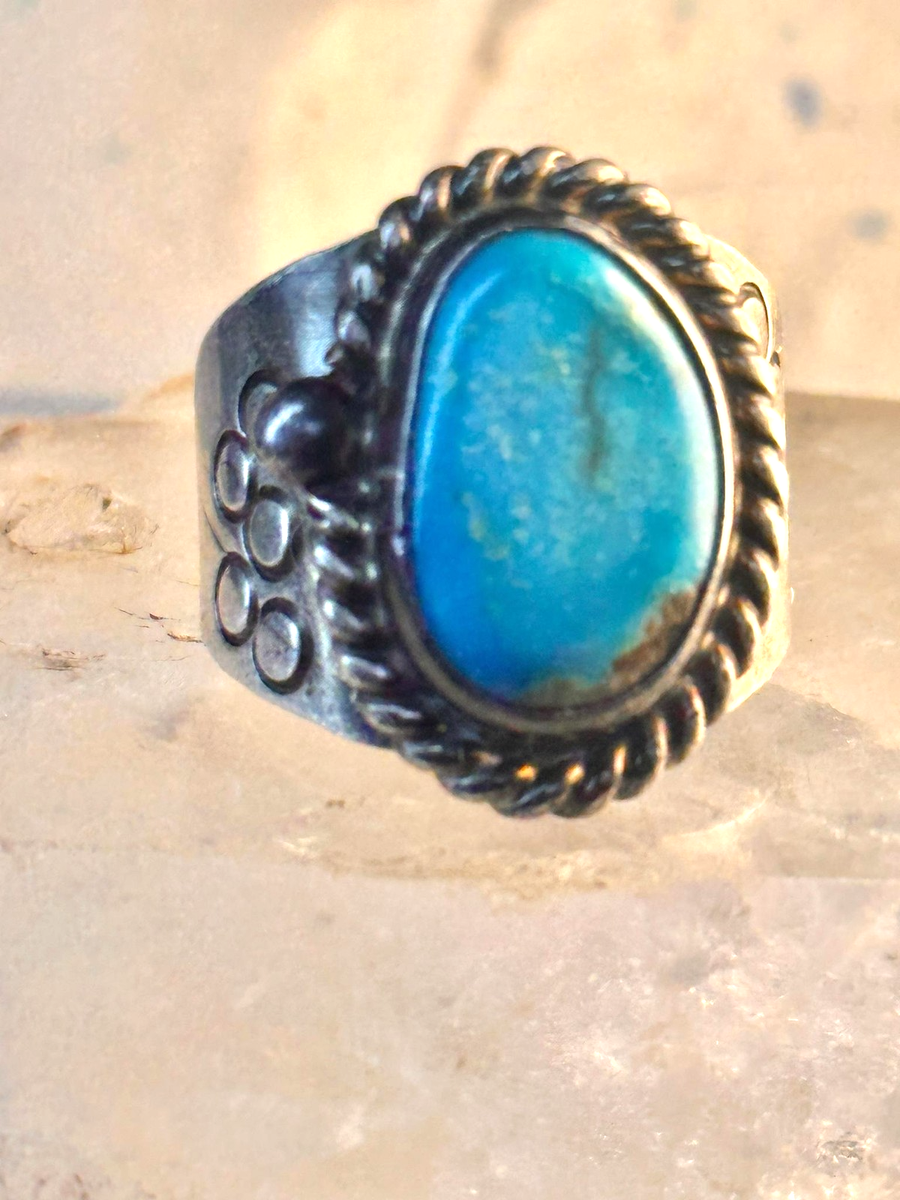 Navajo turquoise ring vintage band sterling silver size 12 women
