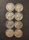 Lot of 8 Dimes (1 Barber, 5 Mercury, 2 Roosevelt) 90% Silver Various Dates