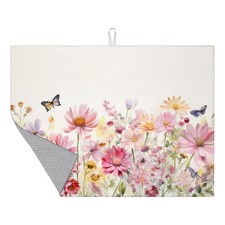 Large Dish Drying Mat for Kitchen Counter,18"X24" Colorful Flowers Butterflie...