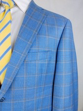 Hart Schaffner Marx Blazer Men 42S Plaid Royal Light Blue Sport Coat Jacket Wool