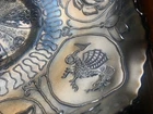 Superb Fenton Carnival Glass Dragon & Lotus Pattern Ruffled Bowl Silver Cobalt