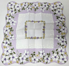 Vintage Scalloped Purple Flowers Floral All Cotton Handkerchief Hankie RN 15920