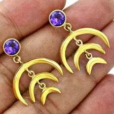 18K Gold Over Brass Natural Gemstones Round Shape Earrings EM-1249 TGE1002
