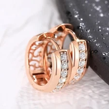Simulated Round Diamond Huggies Hoop Earring 14K Rose Gold Plated Women Earrings