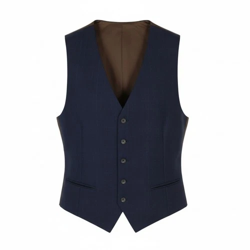 SUITSUPPLY Ferrara Men's Waistcoat UK44R Blue Plaid Wool Button-Up Formal DDP - product listing photo