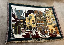 Dept 56 Dickens Village Christmas Afghan Woven Throw Blanket 68”x50” Made in USA