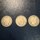 3 Barber Silver Half Dollars, 90% Silver Coins, 1902, 1903, and 1903-o