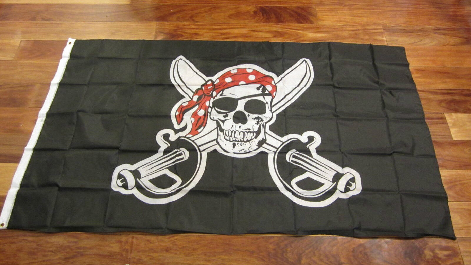 Pirate Skull and Crossbones Red Bandana Satin and Chrome Office Desk Table Flag 