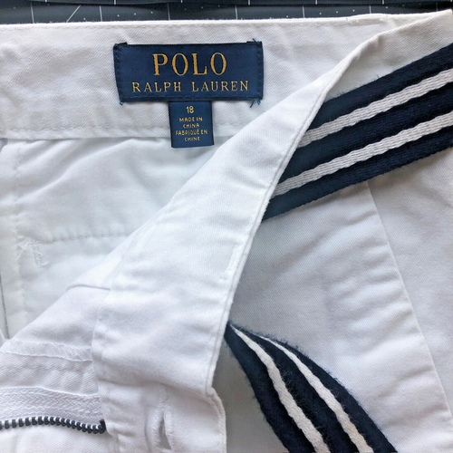Polo Ralph Lauren Girls Pants Size 18 30W/30 White Chino Straight Leg Navy Belt - Picture 3 of 11