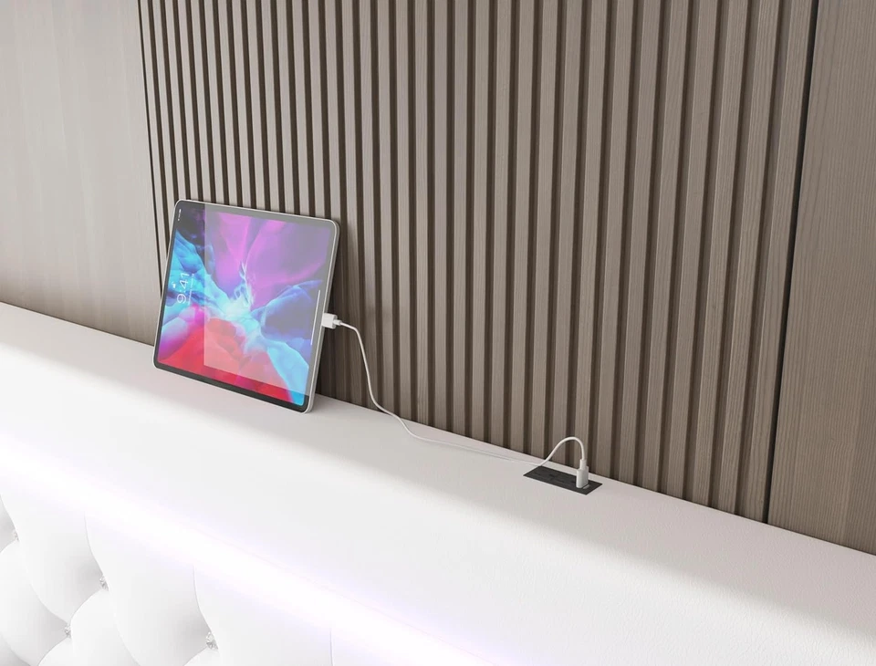 Cama Queen Marco De Cama Plataforma Tapizada Cabecera Base Cama con Luces LED Foto 4 de 4