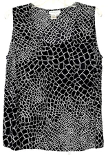 Elana by Tanner Women's 12 Silk Pebble Print Sleeveless Blouse Shell Black/White