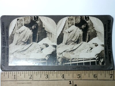 Dead Mother Watches over Sleeping Child Stereoview Antique c1897 Y18707