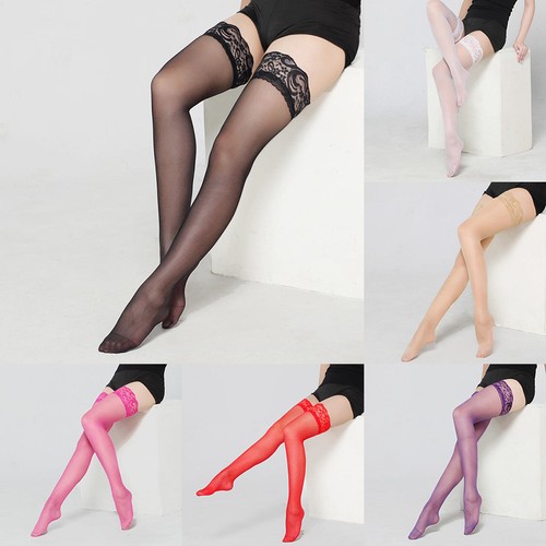 Womens Sheer Lace Top Stay Up Stockings 