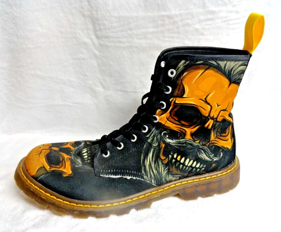 Talla 12 CUSTUMIZACIONES Naranja y Negro Calavera Alta Lona Botas Usadas Foto 3 de 4