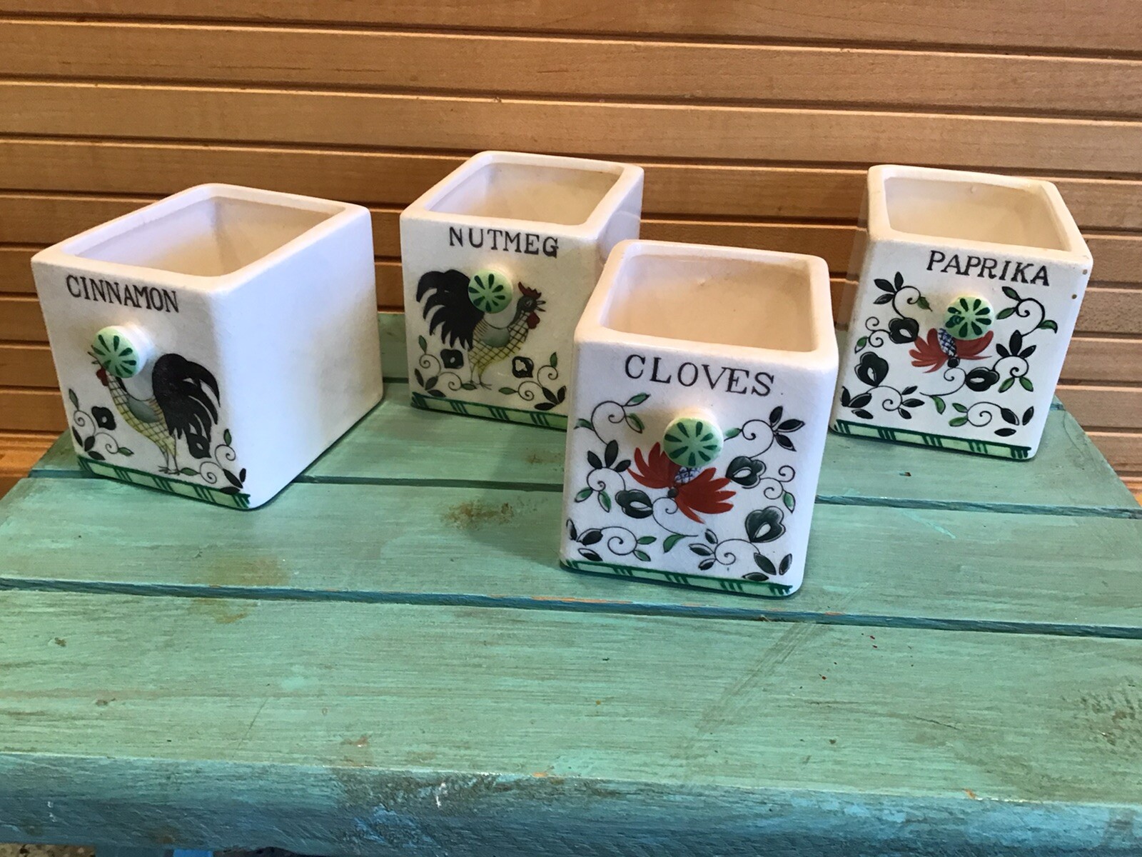 Vintage Ceramic 4 Spice Drawers, Cottage, Replacement, Cinnamon, Nutmeg