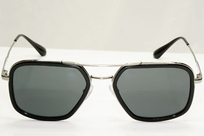 Prada Black Square Sunglasses Silver Pilot Metal PR57XS SPR 57X
