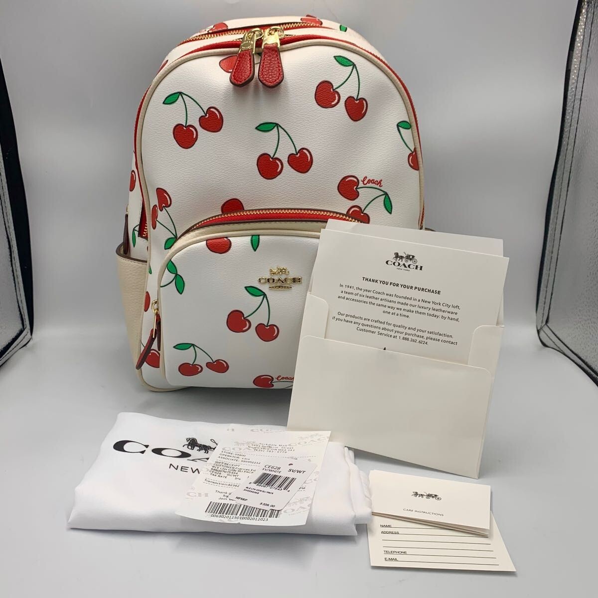 COACH Court Backpack With Heart Cherry Print Canvas L… Gem