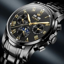 OLEVS Automatic Mechanical Watch Men's Moon Phase Waterproof Date Dial Men Strap