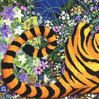 Hermes Carre 140 Cashmere Silk Shawl TYGER TYGER Blue Orange Used