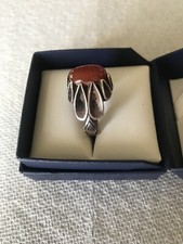 Men Ring STERLING SILVER 925 Natural Red AGATE AQEEQ Size 9.5