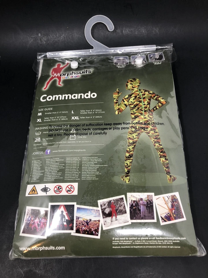 Traje Morphsuit Commando Verde Camuflaje Adulto Talla XL Halloween Se Ajusta a 5'10" a 6'3" Foto 3 de 4