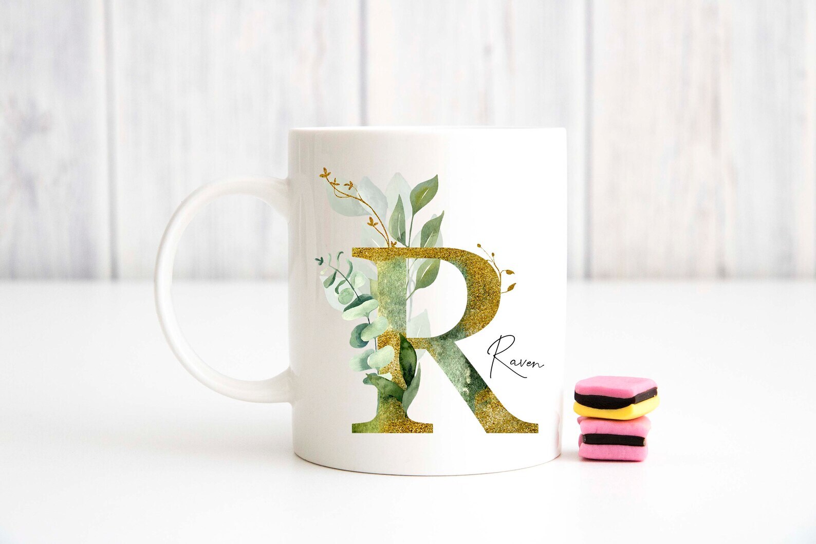 Personalized Name Initial Letter Monogram Floral Alphabet Mug R Gold Initial